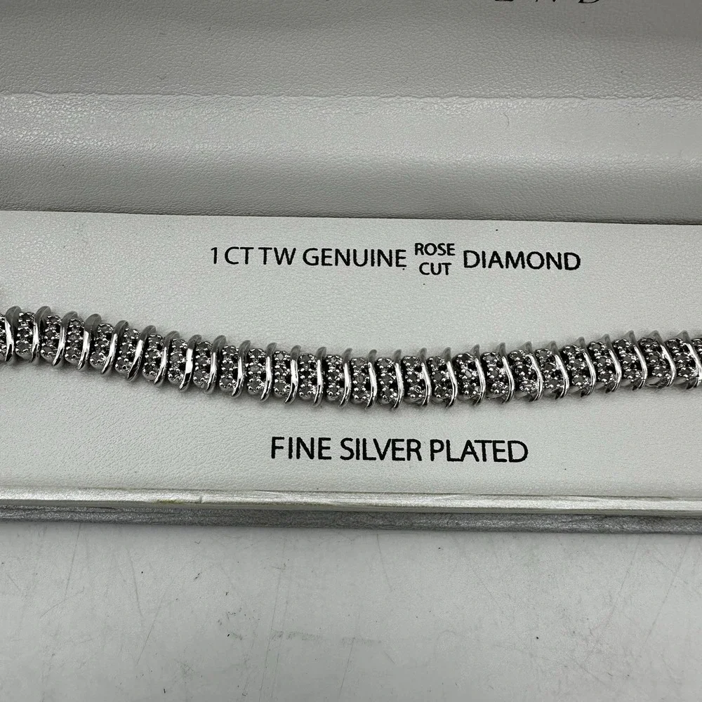 Victoria Townsend Fine Silver‎ Plated 1 ct Tw Genuine Rose Cut Diamond Bracelet